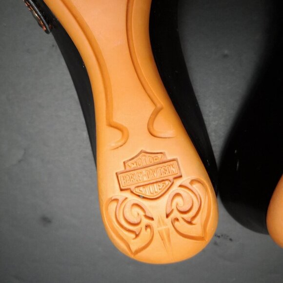 Harley Davidson Motor Cycles Ladies Size 6 Orange & Black Wedge Heel Sandals - Picture 9 of 14